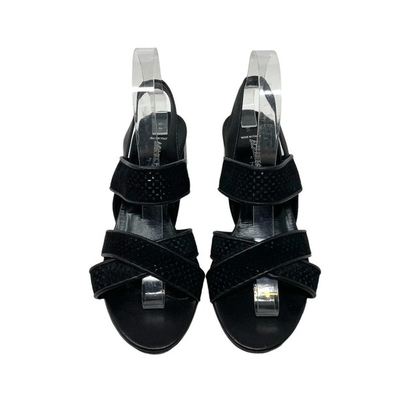 Aquatalia Cameo Block Heel Sandals Strappy Perforated Leather Black Size US 8.5 - Picture 2 of 10